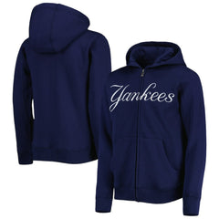 New York Yankees Youth Wordmark Full-Zip Fleece Hoodie - Navy