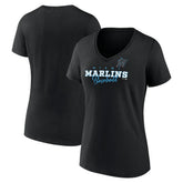 Miami Marlins Women's Back In Business V-Neck T-Shirt - Black