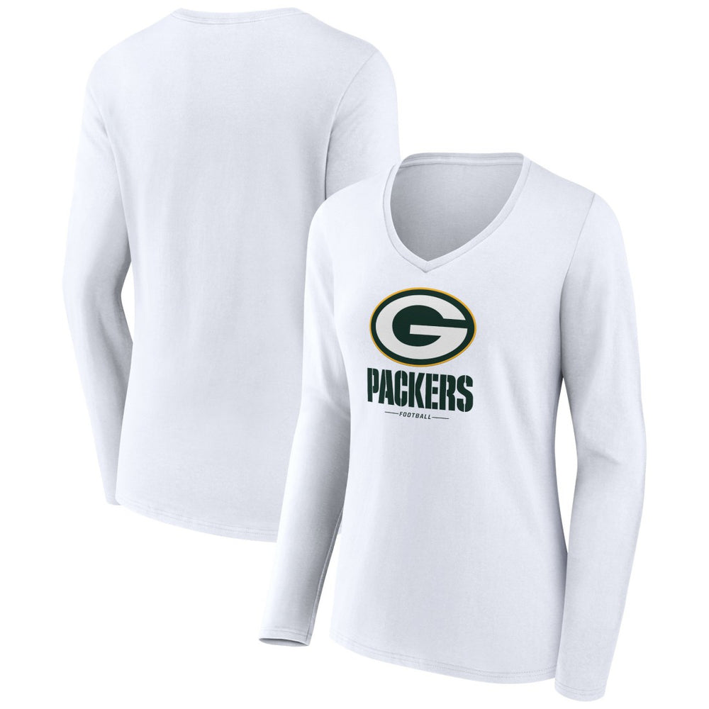 NFL Green Bay Packers Women's Logo Team Lockup Long Sleeve V-Neck T-Shirt