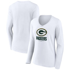 NFL Green Bay Packers Women's Logo Team Lockup Long Sleeve V-Neck T-Shirt