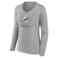 NFL Miami Dolphins Women's Logo Team Lockup Long Sleeve V-Neck T-Shirt