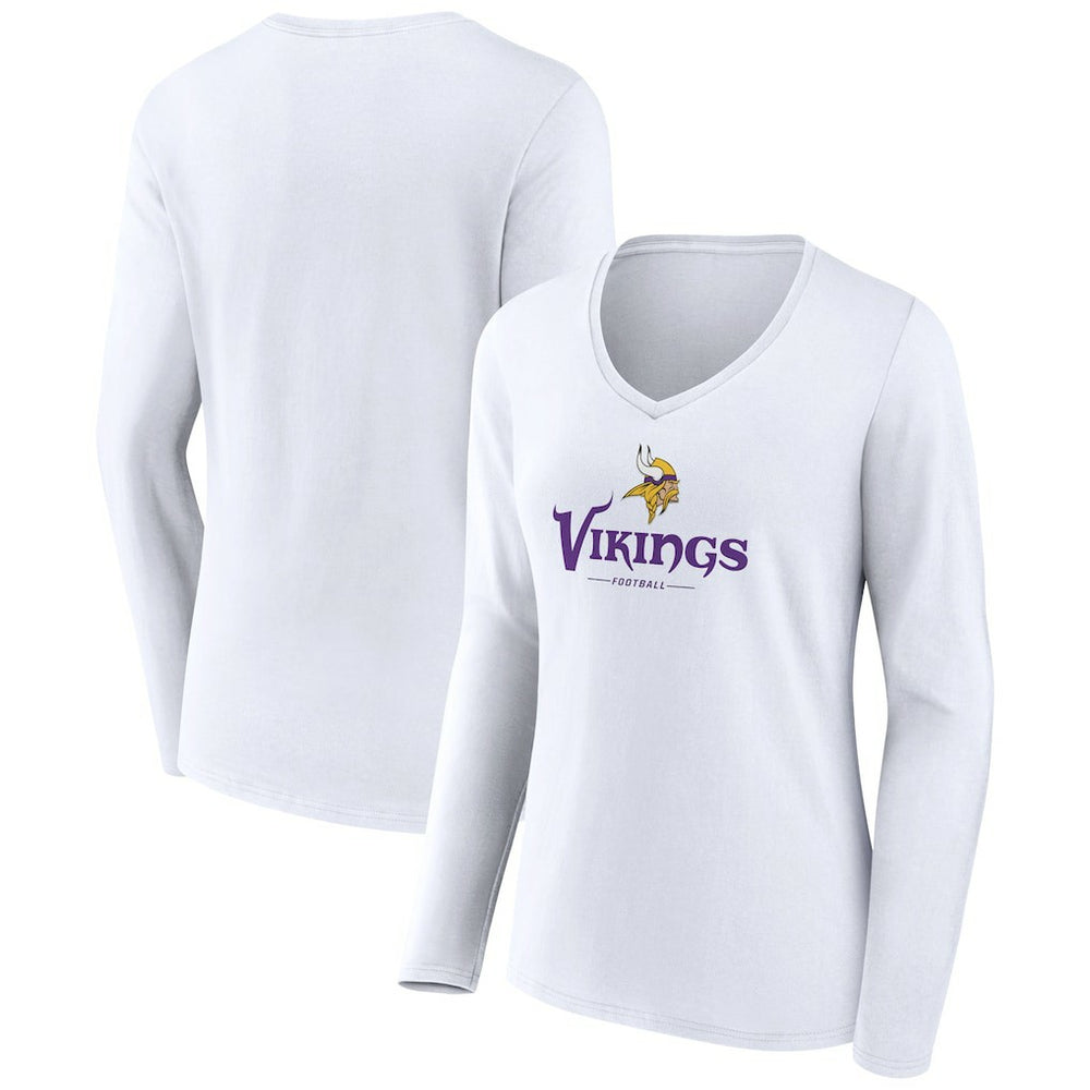 NFL Minnesota Vikings Women's Logo Team Lockup Long Sleeve V-Neck T-Shirt
