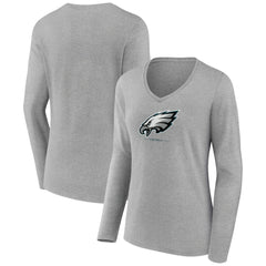 NFL Philadelphia Eagles Women's Logo Team Lockup Long Sleeve V-Neck T-Shirt