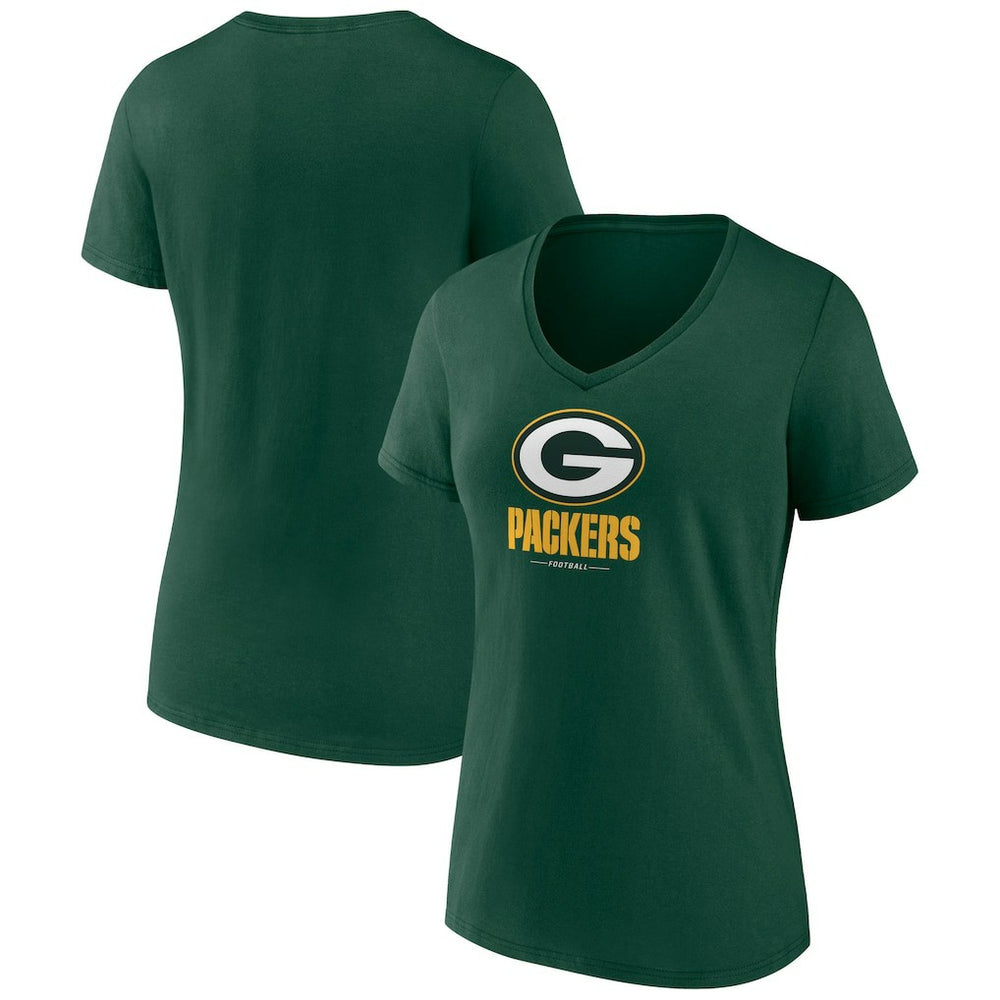 NFL Green Bay Packers Women's Logo Team Lockup V-Neck T-Shirt