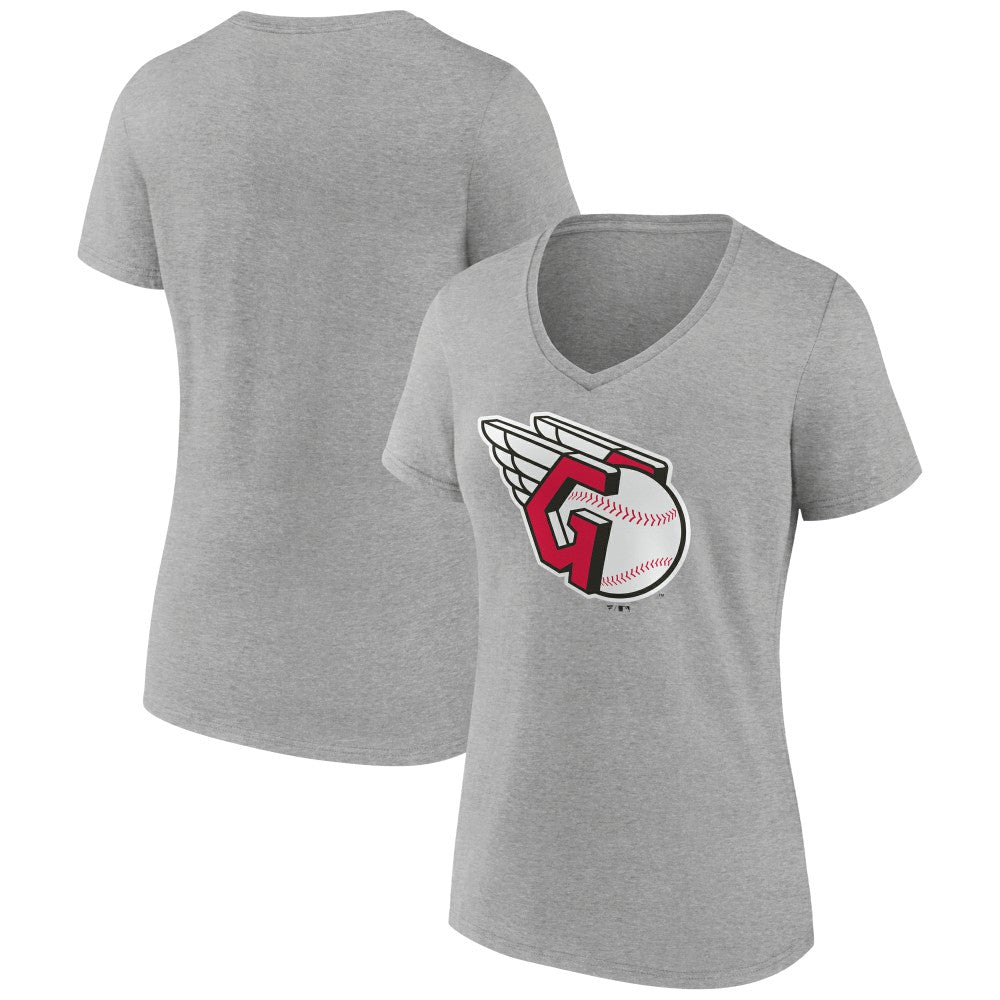 Cleveland Guardians Women's Official Logo V-Neck T-Shirt - Gray