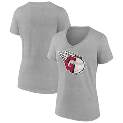 Cleveland Guardians Women's Official Logo V-Neck T-Shirt - Gray