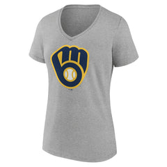 Milwaukee Brewers Women's Official Logo V-Neck T-Shirt - Gray