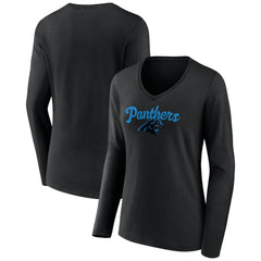 NFL Carolina Panthers Women's Freehand Team Long Sleeve V-Neck T-Shirt