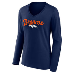 NFL Denver Broncos Women's Freehand Team Long Sleeve V-Neck T-Shirt