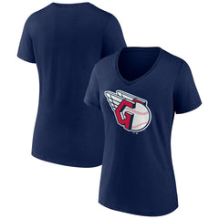 Cleveland Guardians Women's Official Logo V-Neck T-Shirt - Navy