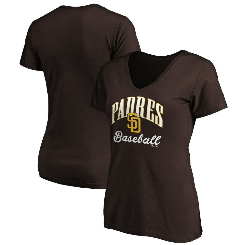 San Diego Padres Women's Victory Script Team V-Neck T-Shirt - Brown