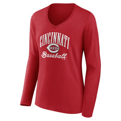 Cincinnati Reds Women's Victory Script Long Sleeve V-Neck T-Shirt - Red