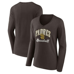 San Diego Padres Women's Victory Script Long Sleeve V-Neck T-Shirt - Brown