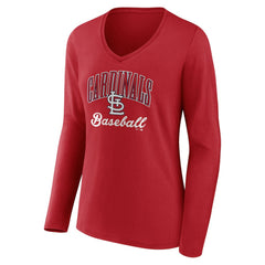 St. Louis Cardinals Women's Victory Script Long Sleeve V-Neck T-Shirt - Red