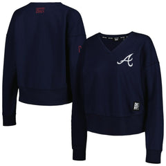 Atlanta Braves DKNY Sport Women's Lily V-Neck Pullover Sweatshirt - Navy