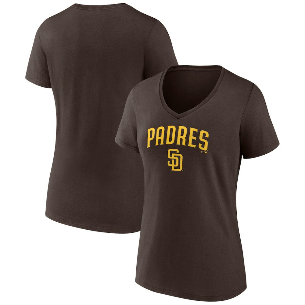 San Diego Padres Women's Lockup V-Neck T-Shirt - Brown