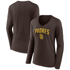 San Diego Padres Women's Team Lockup Long Sleeve V-Neck T-Shirt - Brown