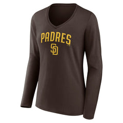 San Diego Padres Women's Team Lockup Long Sleeve V-Neck T-Shirt - Brown