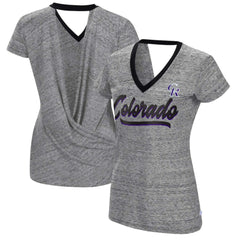 Colorado Rockies Touch Women's Halftime Back Wrap Top V-Neck T-Shirt - Black