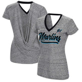 Miami Marlins Touch Women's Halftime Back Wrap Top V-Neck T-Shirt - Black