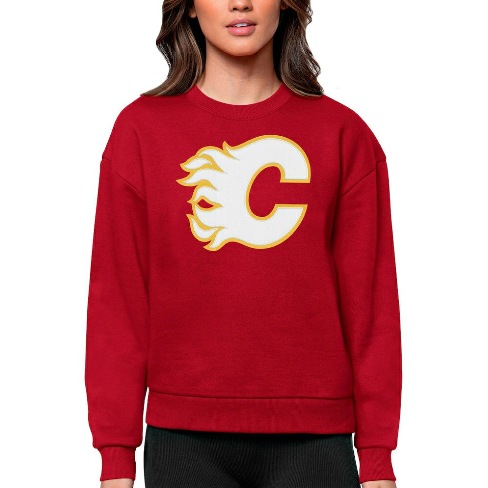 Calgary Flames Antigua Women's Team Logo Victory Crewneck Pullover Sweatshirt