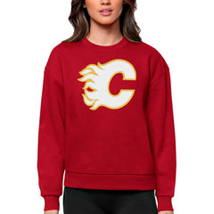 Calgary Flames Antigua Women's Team Logo Victory Crewneck Pullover Sweatshirt