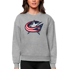 Columbus Blue Jackets Antigua Women's Team Logo Victory Crewneck Pullover Sweatshirt