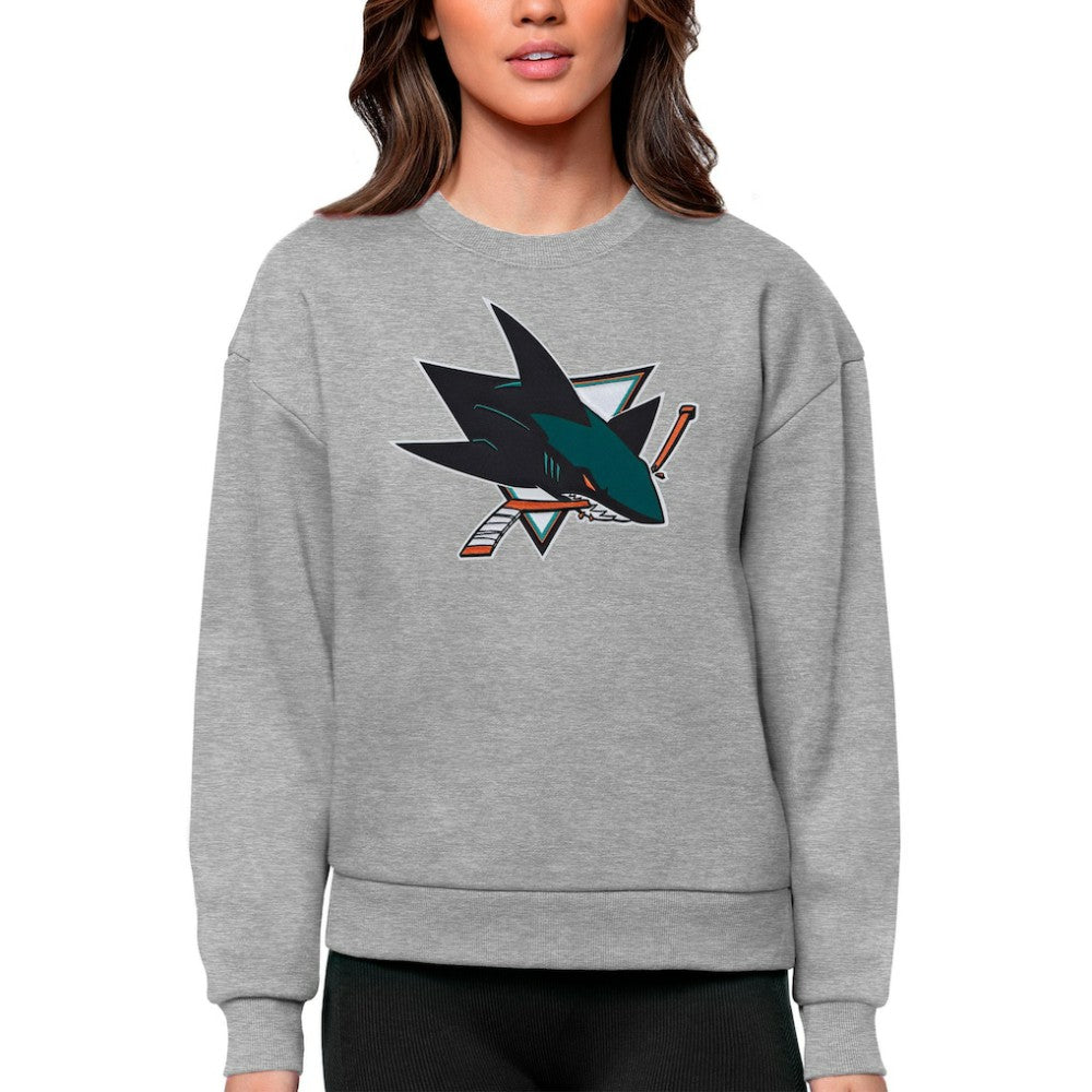 San Jose Sharks Antigua Women's Team Logo Victory Crewneck Pullover Sweatshirt