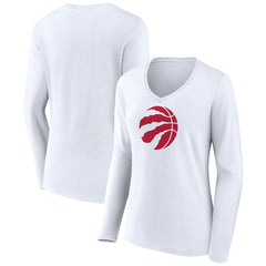 Toronto Raptors Women's Logo Long Sleeve V-Neck T-Shirt - White outlet