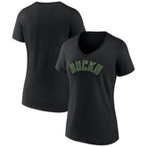 Milwaukee Bucks Women's Wordmark V-Neck T-Shirt - Black cheap