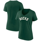Milwaukee Bucks Women's Wordmark V-Neck T-Shirt - Green discount