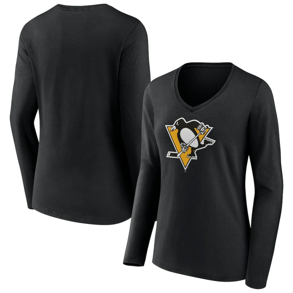 Pittsburgh Penguins Women's Team Logo Long Sleeve V-Neck T-Shirt