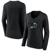 San Jose Sharks Women's Team Logo Long Sleeve V-Neck T-Shirt