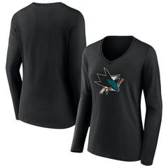San Jose Sharks Women's Team Logo Long Sleeve V-Neck T-Shirt
