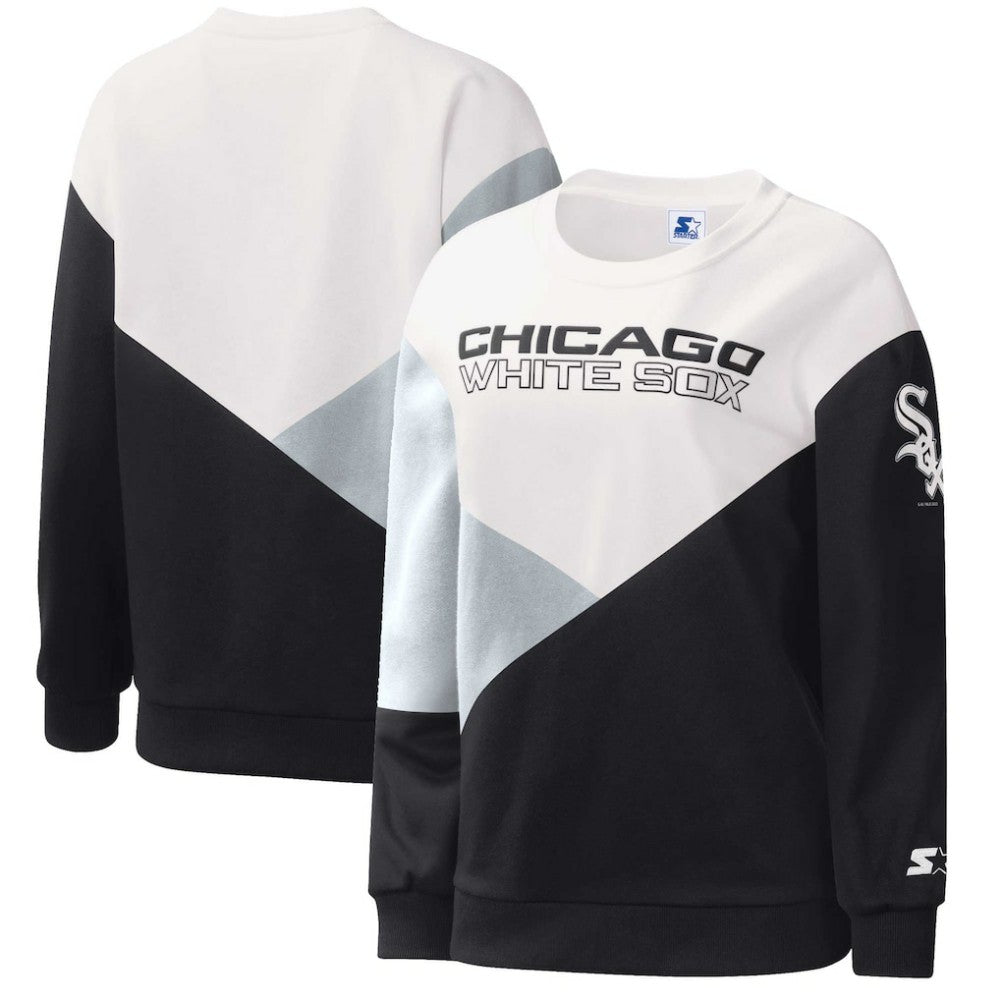 Chicago White Sox Starter Women's Shutout Pullover Sweatshirt - White/Black