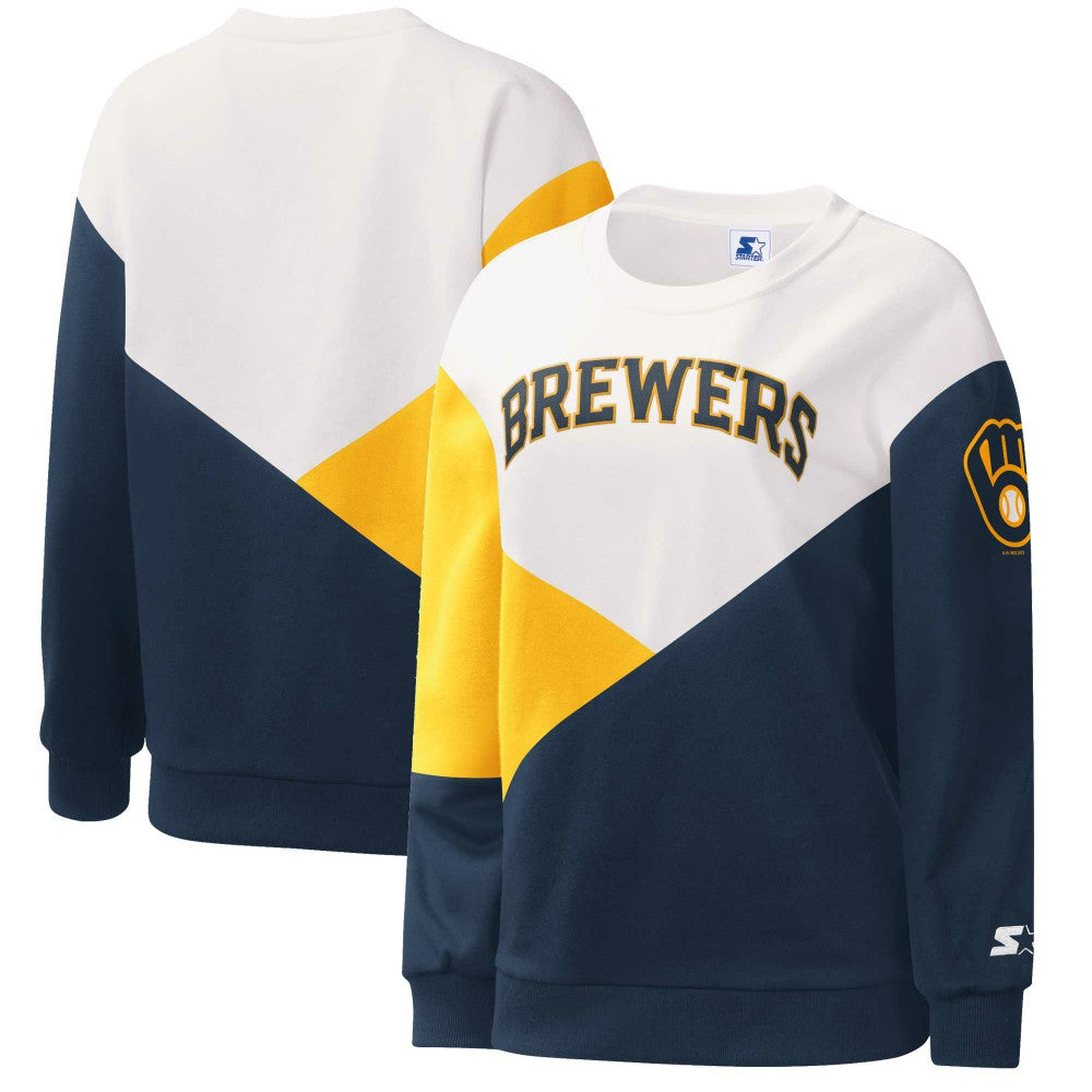 Milwaukee Brewers Starter Women's Shutout Pullover Sweatshirt - White/Navy
