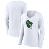 Milwaukee Bucks Women's Alternate Logo V-Neck Long Sleeve T-Shirt - White outlet