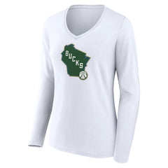 Milwaukee Bucks Women's Alternate Logo V-Neck Long Sleeve T-Shirt - White outlet