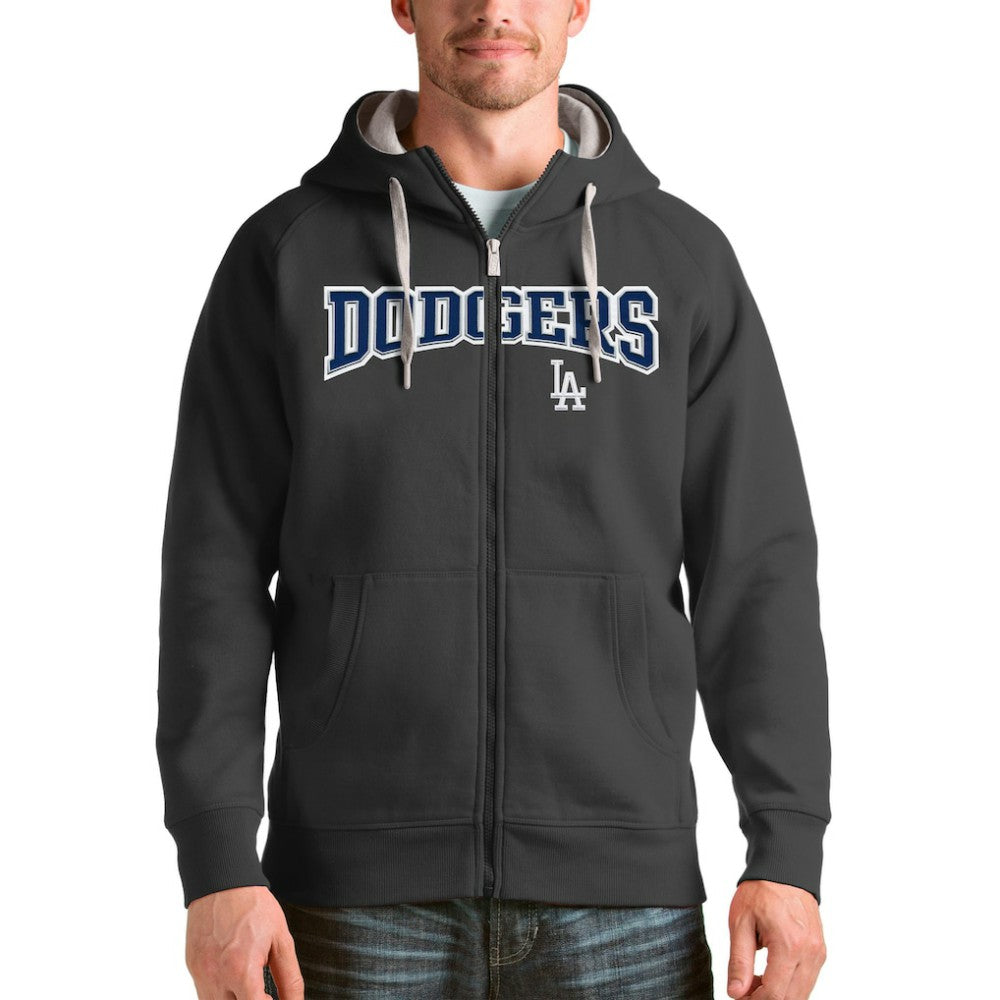 Los Angeles Dodgers Antigua Team Logo Victory Full-Zip Hoodie - Charcoal