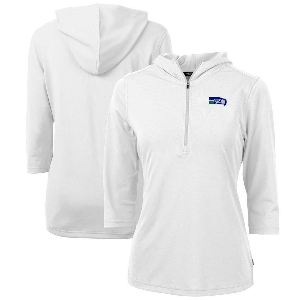 NFL Seattle Seahawks Cutter & Buck Women's Throwback Logo Virtue Eco Pique 3/4 Sleeve Half-Zip Pullover Hoodie