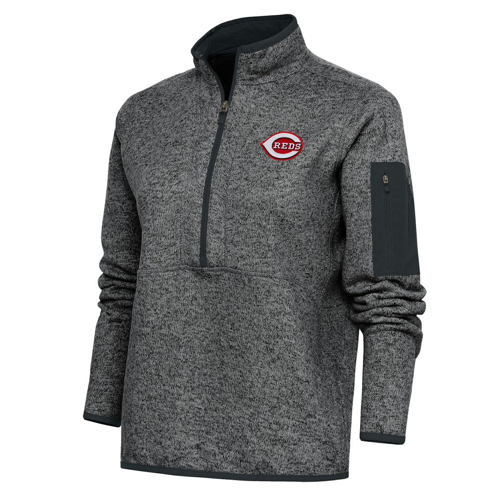 Cincinnati Reds Antigua Women's Logo Fortune Quarter-Zip Pullover Jacket - Heather Charcoal