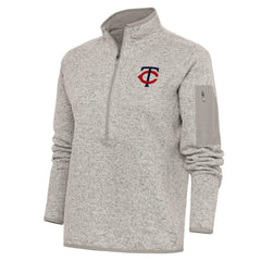 Minnesota Twins Antigua Women's Logo Fortune Quarter-Zip Pullover Jacket - Oatmeal