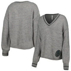 Brooklyn Nets Lusso Women's Scarletts Lantern Sleeve Tri-Blend V-Neck Pullover Sweater - Gray on sale