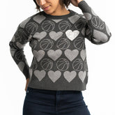 Brooklyn Nets Lusso Women's Basketball Love Swarovski Crystal Intarsia Pullover Sweater - Charcoal on sale