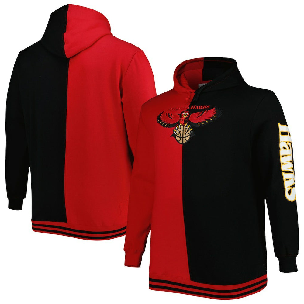 Atlanta Hawks Hardwood Classics Big & Tall Hardwood Classics Split Pullover Hoodie - Red/Black | Mitchell & Ness cheap