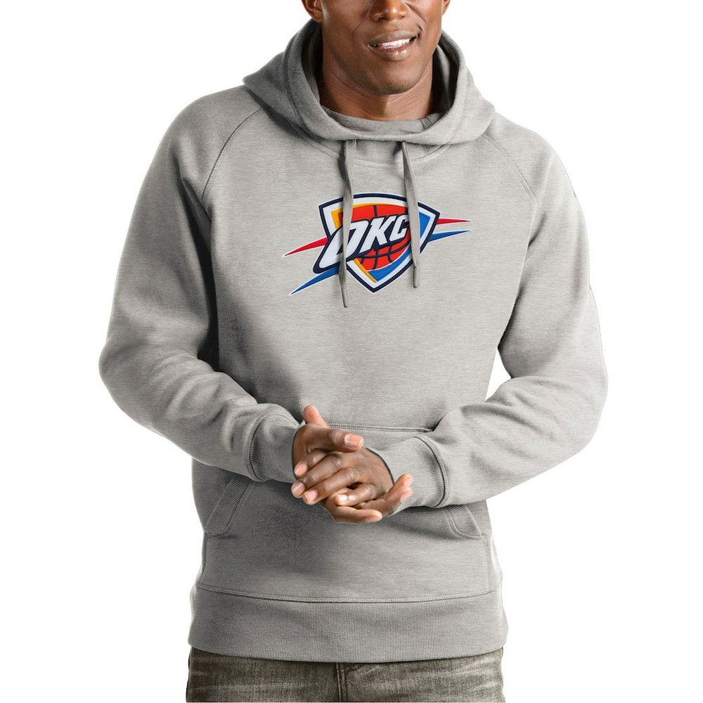 Oklahoma City Thunder Antigua Team Logo Victory Pullover Hoodie - Heather Gray cheap