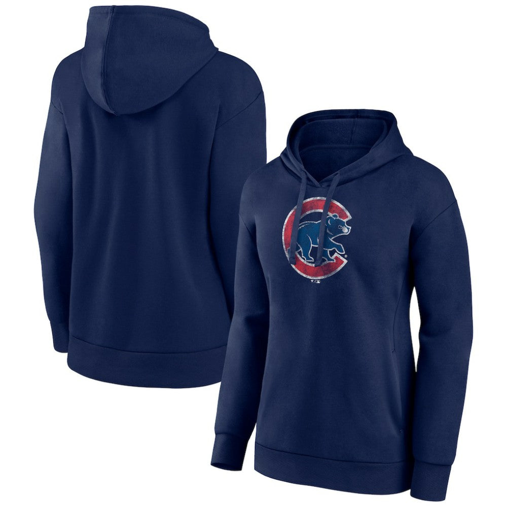 Chicago Cubs Women's Distressed Team Pullover Hoodie - Navy