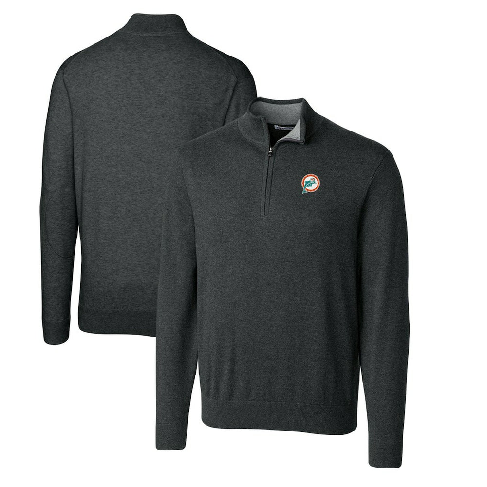 NFL Miami Dolphins Cutter & Buck Throwback Logo Lakemont Tri-Blend Big & Tall Quarter-Zip Pullover Sweater