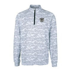 NFL Las Vegas Raiders Cutter & Buck Throwback Logo Traverse Camo Print Stretch Quarter-Zip Pullover Top
