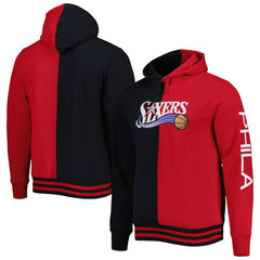 Philadelphia 76ers Hardwood Classics Split Pullover Hoodie - Black/Red | Mitchell & Ness online